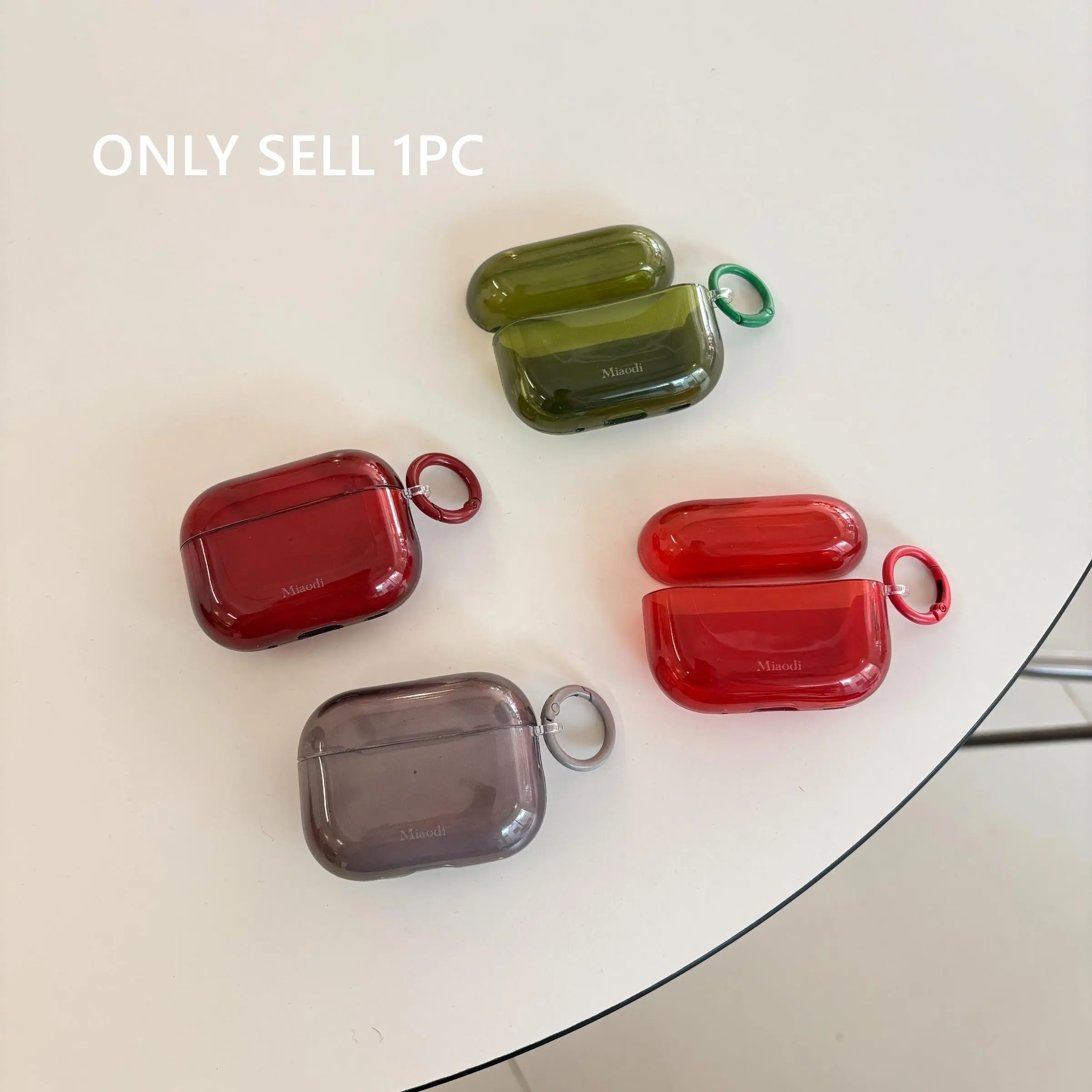 Retro Fashion Solid Color Transparent Red Green Wine Red Gray Purple Five Color Protective Miaodi Earphone Headphone Case Suitable for AirPods Pro3 Pro2 1 2 3 4 Pro