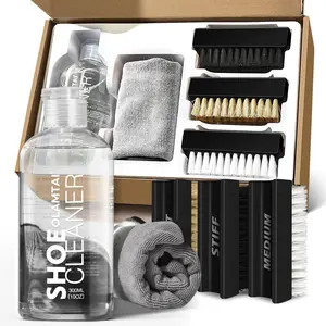 Shoe Cleaner Kit for Sneaker, Cleaning Kit, Sneaker 10Oz with 3 Brush & Microfiber Towel Included, Shoe, Suede, Boot, Canvas, PU, Fabric, Etc,Clear,(Madala-Sc-210201) OLAMTAI