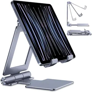 Tablet Stand,Adjustable Tablet Holder for Desk,Foldable Aluminium for iPad Stand Dock Holder for iPad Air 5/4/Mini 6/Mini 5/10.2/Pro 12.9/Pro 11,Portable Monitor,Surface (4-13 inch)-Grey