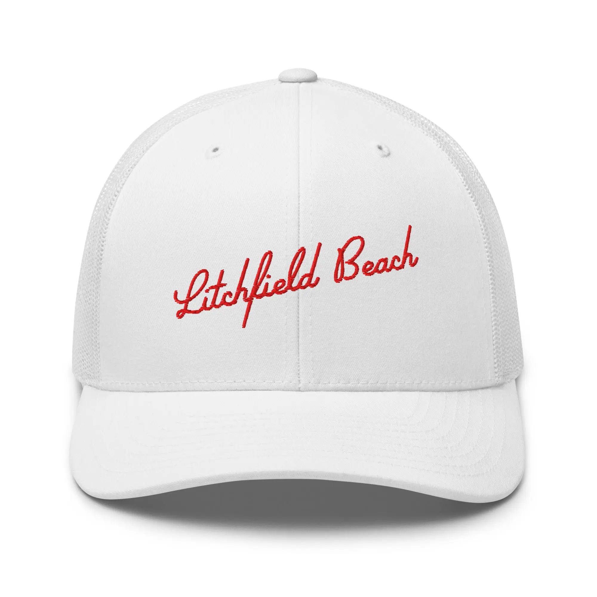 Litchfield Beach South Carolina Embroidered Trucker Hat | Red Thread