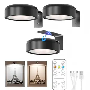 Magnetic LED Wall Lamp 2000mAh Rechargeable, 3 Color Temp Remote Dimmable Timing Painting Light for Art Poster Photo Frame Decor