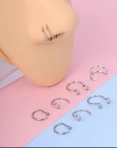 8pcs Surgical Steel Fake Septum Nose Rings, Titanium Nose Hoops, Nose Cuff for Women and Men for Daily Clothing Decor, Party, Minimalist Aesthetic Jewelry Gift