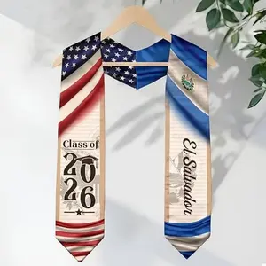 [HOT] Class of 2026 Graduation Stole USA El Salvador Flag Sash Senior Graduation Scarf Grad Gift Custom Gr