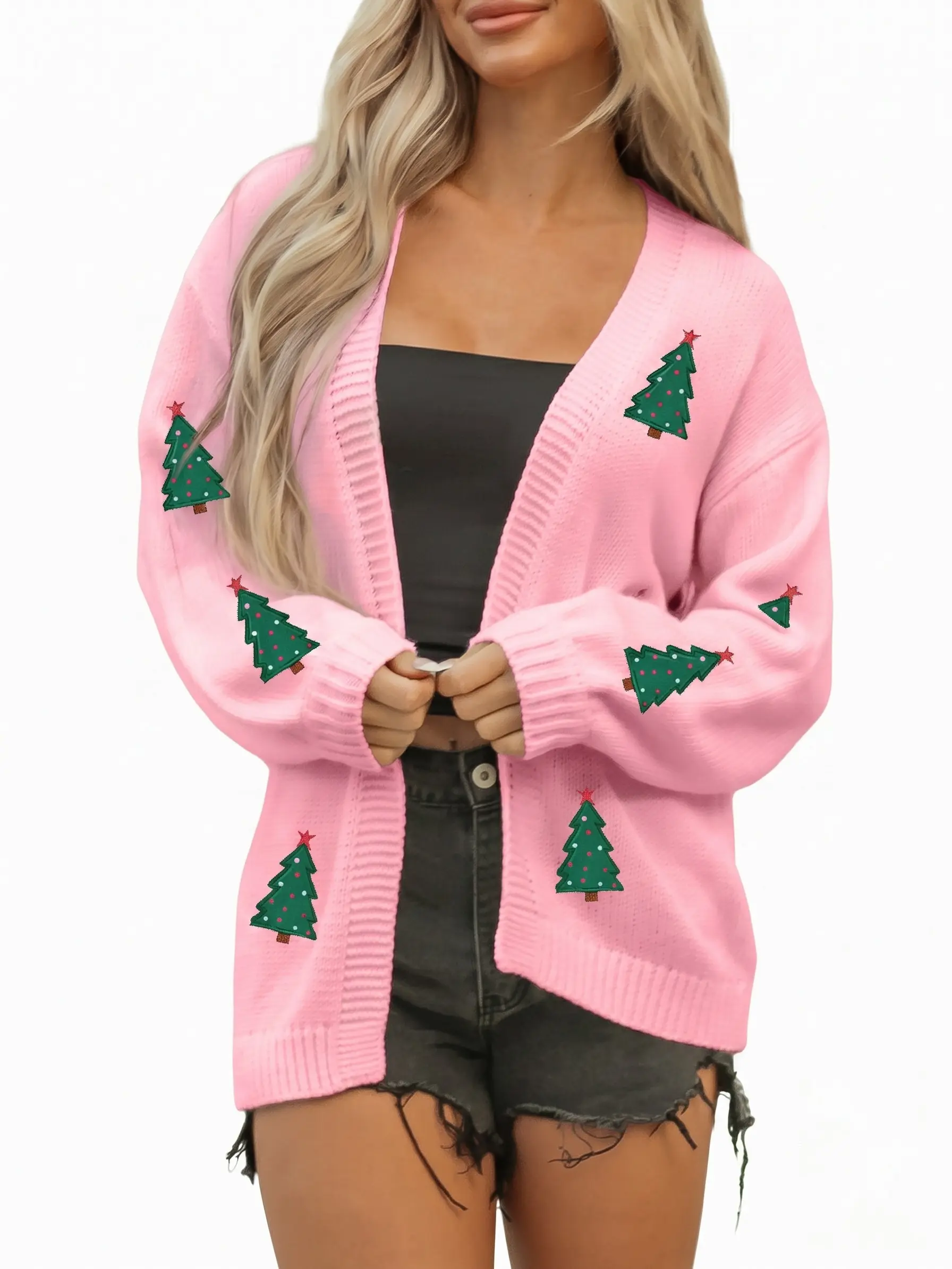 Women's Open Front Cardigan Fall Pumpkin Print Drop Shoulder Midi Knit Sweater Coat Outerwear