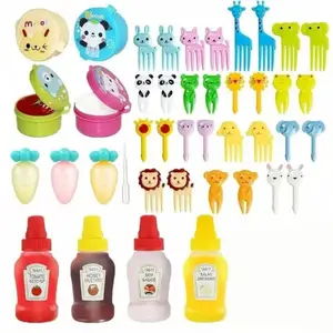 42pcs Tableware Accessory Set, Randomly Colored Fruit Forks, Cute Animal-Shaped Dessert Forks, Vegetable And Fruit Cutting Molds, Mini Tomato Honey Sauce Dispensing Bottles, Mini Portable Sauce Containers, Ideal for Apartments, Offices, Schools