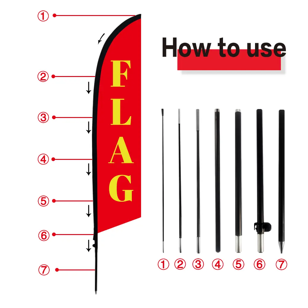 9.1FT Feather Flag Pole Kit, Heavy Duty Aluminum Flagpole with Ground Stake for Outdoor Advertising, Portable 6-Piece Modular Flag Pole for Yard Signs & Events, Fits 6.4FT Flags, Wind Resistant & Durable, No Tools Required