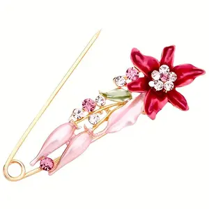 Sweet Flower Shape Brooch Pin Inlaid Shiny Rhinestones All-match Versatile Corsage Accessories