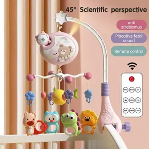 Crib Mobile with Music and Lights, Baby Mobiles for Cribs, Nursery Musical Mobile for Bassinets Toys Hanging Girls Boys, Pack and Play Space Portable Animal Mobile Hanger Arm Clip On Attachment, Musical Light Up