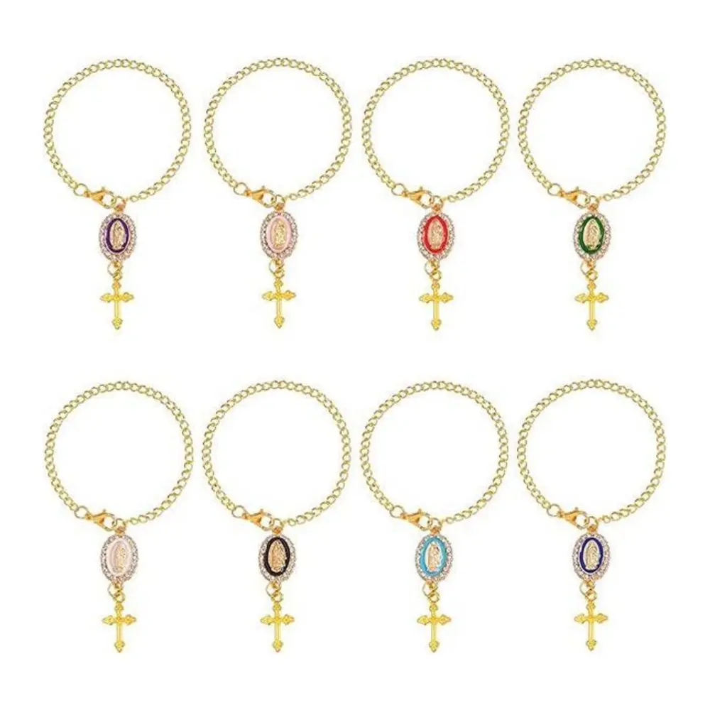 8PCS Steering Wheel Rosary Charm Accessory Cross Pendant Car Decor Rearview Mirror Car Rosary for Automotive Protection Charm Decor