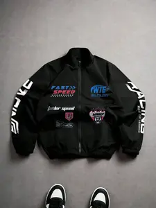 Unisex Racing Style Zip-Up Jacket, "Fast Speed" Graphic Print Bomber Jacket For Streetwear & Casual Wear