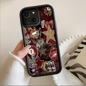 Red Lip Print Cheetah Billiard Pattern Suitable for TPU Case iPhone 16 Pro Max, iPhone 14/13P/12/11/X/XR/XS Max Durable Full-Body Protection with Stylish Design and Anti-Drop Corners