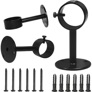 Heavy Duty Ceiling-Mount Curtain Rod Brackets - Fits Rods up to 1.25 Inch, Set of 3 (Black)