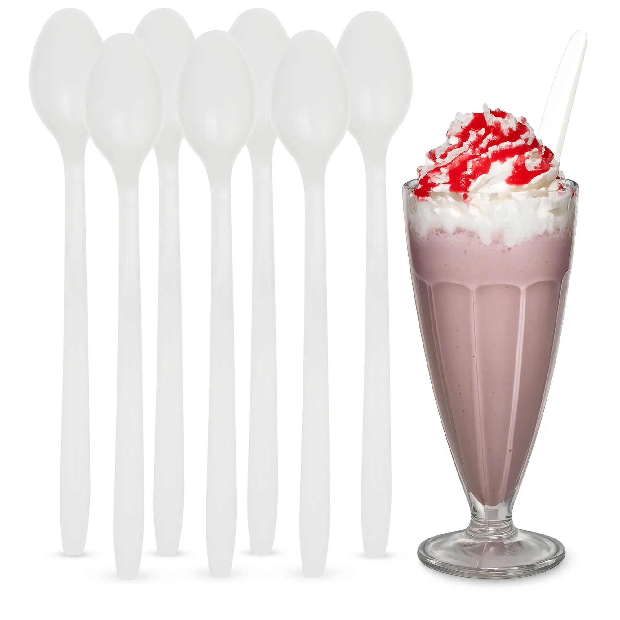 MT Products White Long Plastic Disposable Ice Cream Utensils/Spoons for Sundae