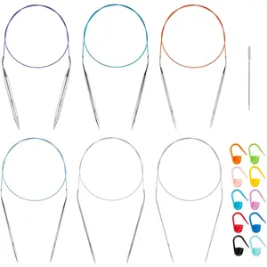 32 inch Stainless Steel Circular Knitting  Set for Beginners, 6 count  Size 0 2.5 6 8 10 13 Round Metal Knitting  with Magic Loop, Fixed Circle  for Sock, Blankets, Sweater, Scarf