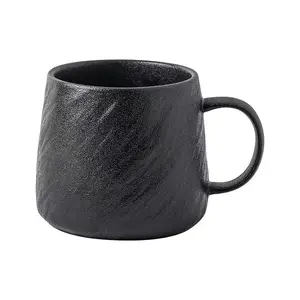 Matte Black Textured Ceramic Coffee Mug, Minimalist Stoneware Tea Cup, Modern Handmade Style Drinkware for Home Office