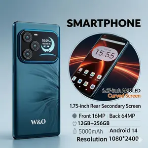 2026 New Smartphone 12GB+512GB Unlocked Android 14 Cell Phone, 6.67" Curved AMOLED Display, Innovative 1.75" Rear Secondary Screen, 64MP Dual Camera, 5000mAh Battery, Fast Charging, Dual SIM 4G/5G LTE, High Performance Mobile Phone for Gaming & Vlogging