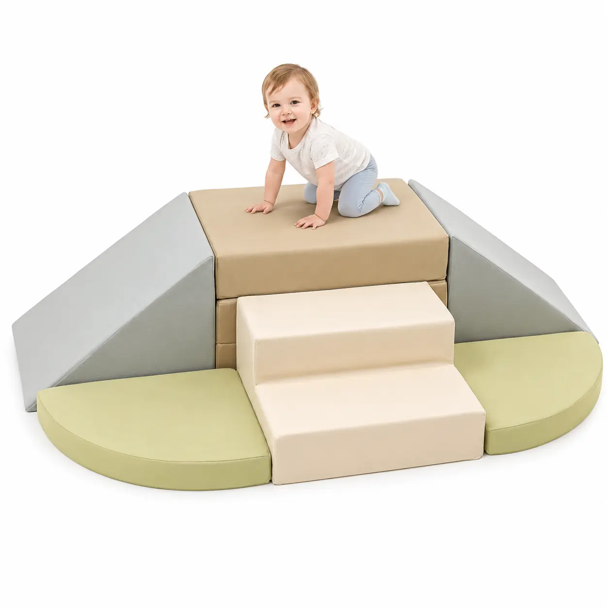 NLDD 6-Piece Soft Play Climbing Set for Toddlers, Foam Climbing Blocks with Slide for Indoor Play, Soft Foam Play Blocks with Slide for Babies & Kids