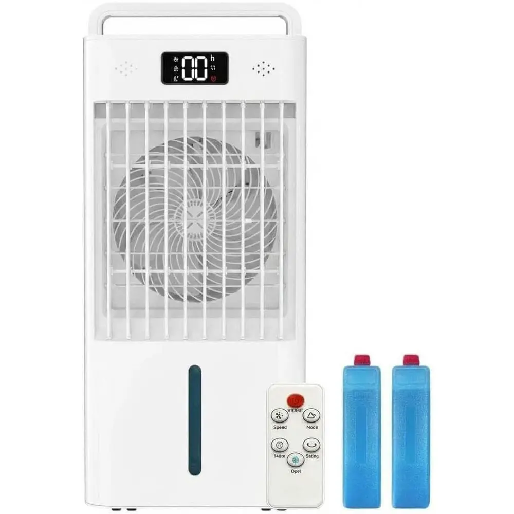 3-IN-1 Evaporative Air Cooler - Stay Cool, Beat the Heat, Whisper-Quiet Cooling Fan & Humidifier with Ice Boxes, 12H Timer Autooff, 3 Speeds, 65W Energy Save Low Power, 2.64 Gal Windowless Portable Indoor Home Appliance, 65W Low Power