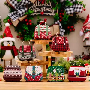 2pcs Christmas Small Storage Box, Handbag Shaped Xmas Tin Box Metal Xmas Cookie Tin Box with Lids Cookie Containers for Storing Candies Biscuits Treat Small Gift and More. Christmas Gifts and Decoration.