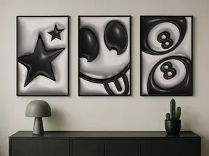 Hypebeast Urban Abstract Wall Art Set of 3 (Printed) | Modern Black & White Minimal Decor (No Frame)