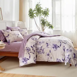 7-  Size Bed in a Bag Comforter Set - Lilac Purple Floral Ensemble with Reversible Botanical  Comforter, Sheets, Pillowcases & Shams