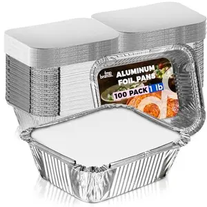 100 Pack 1 lb Small Aluminum Foil Pans with Lids, Disposable Take Out Food Containers with lids for Freshness and Spill Proof, Disposable Cookware for Catering, Restaurants