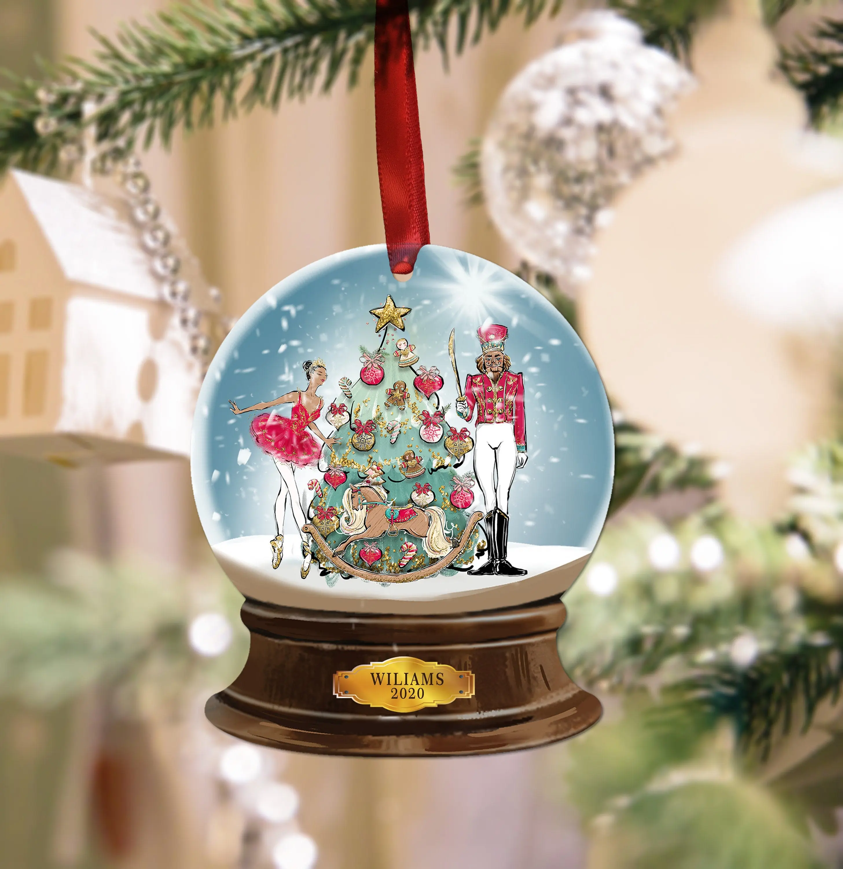 Wooden The Nutcracker Personalized Christmas Snowglobe Ornament Keepsake, Christmas Ornament, Custom Ornament, Christmas decoration.