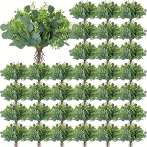 60 Pieces Artificial Eucalyptus Stems with Leaves, Plant Decorative Fake Leaves Branches, Wedding Bouquet Centerpiece Decoration, Artificial Flower Arrangements