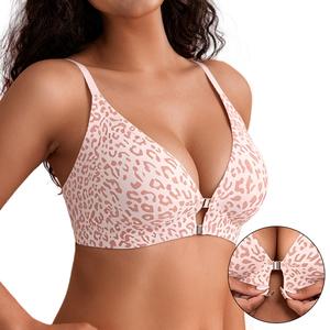Deangelmon Front Closure Wirefree Bra, Easy On & Off, Light Support, Deep V-Neck Racerback, Stretchy Comfy Bralette Wireless Compression Bras Seamless Tshirt Bras