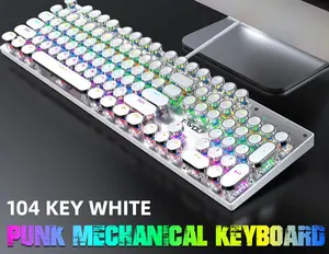 TWOLF Retro Punk Mechanical Wired Gaming Keyboard