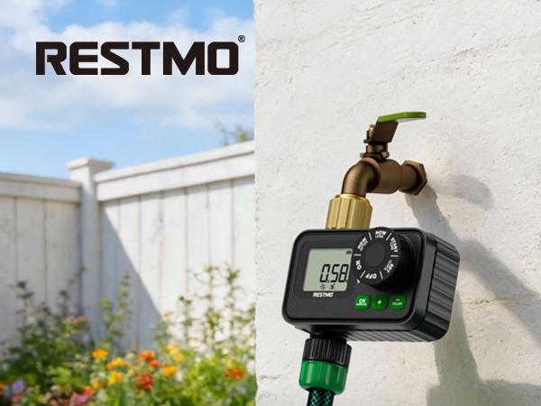 RESTMO Sprinkler Timer, Programmable Water Timer for Garden Hose, Automatic Control | Manual ON/Off | Rain Delay for Outdoor Faucet, Drip Irrigation and Lawn Watering System.