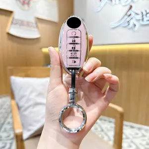 For Nissan Key fob Cover,Soft TPU 360°Car Key Case Protector with Keychain Compatible with Altima Sentra Rogue Pathfinder Murano Armada Maxima Versa ect 5 Buttons Smart Keys