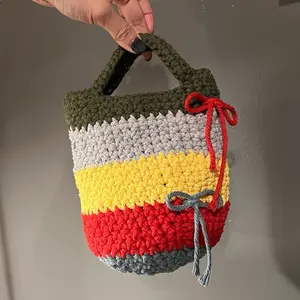 【only one】Handcrafted Crochet Handbag Cute Multicolor Knitting Blanket - Limited 1 Left Only