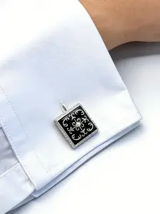 Zk46 Silver Scroll Pattern Business Cufflinks, Classic Design, Perfect for All Seasons, Elegant Accessory for Formal Wear