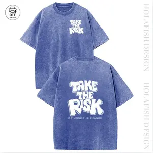 Holafish Unisex TAKE THE RISK Washed Cotton T-Shirt, 100% Cotton Casual Sports Style Tee, Trendy Fashion Streetwear Top for Travel and Active Wear