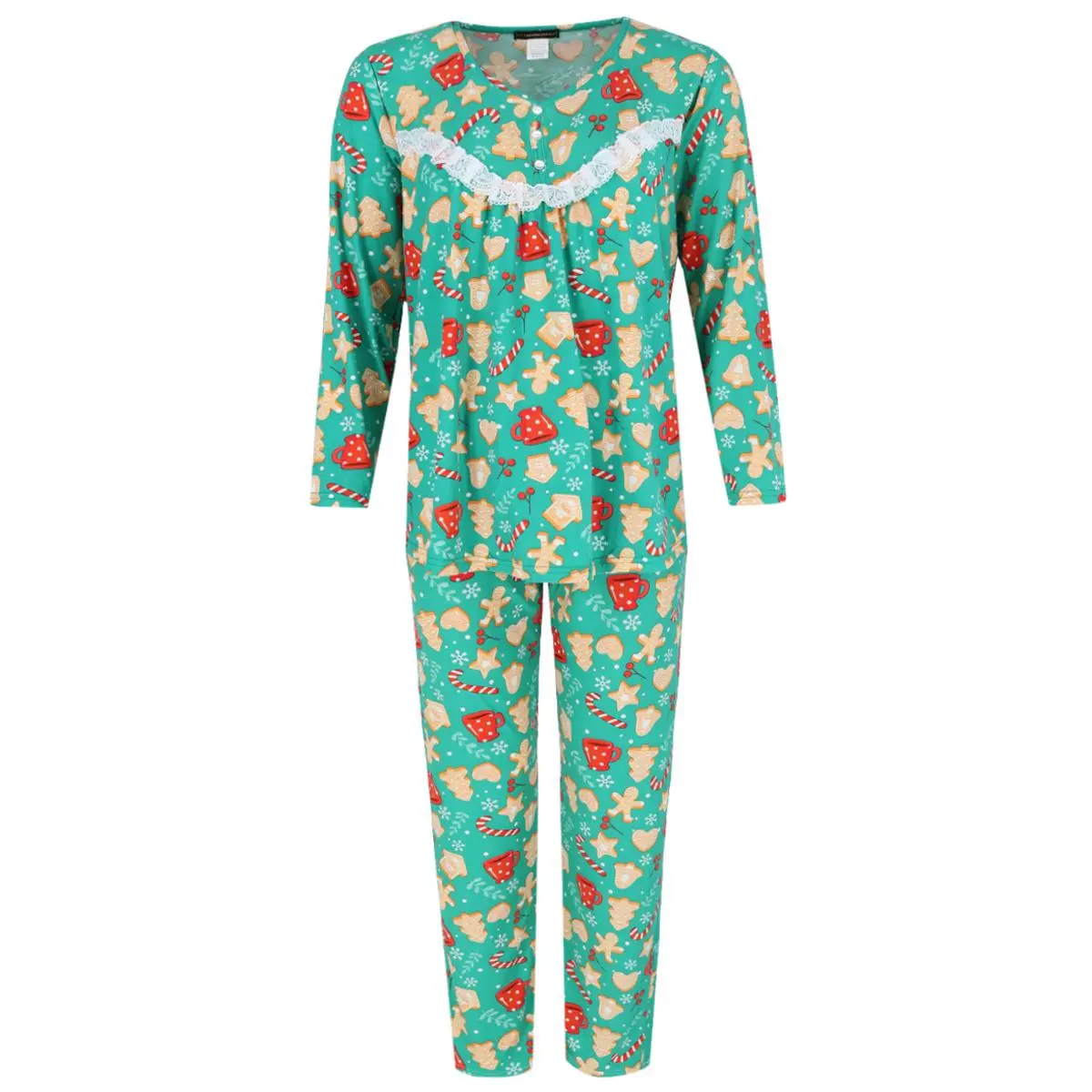Not a Morning Person Women's Cocoa and Cookies Long Sleeve Pajama Set, Candy, Lace