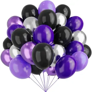 Purple and Black Balloons, 67pcs 12 Inch Purple Black Silver Latex Balloons for Birthday Graduation Bridal Shower Halloween Party Decorations