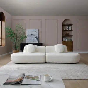 Modern Curved Modular Sofa, Boucle 3-Seater Sofa For Living Room, Bedroom, White Color, Crescent Shape And Butterfly Backrest Make The Whole Space Full of Curves, 2 Pillows