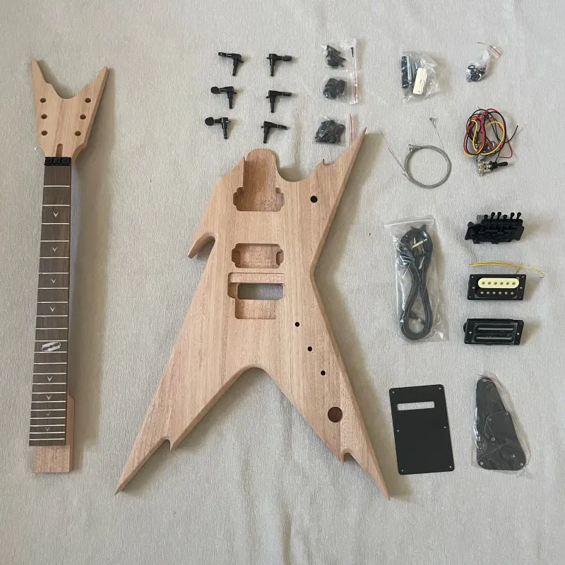 Diy Electric Guitar Kit Razorback Style Mahogany Body Rosewood Fretboard Maple Veneer