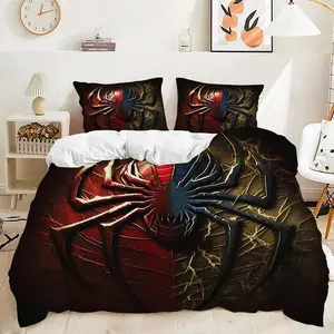 Spider-Man Logo Duvet Cover Set, Split Design with Embossed Textures, Bold Red & Black Bedding Set, Dynamic Lightning Pattern Accents, Soft Microfiber Material for a Stylish Kids' Room., Bedroom Bedding Set, Includes 1 or 2 Pillowcase - No Filler