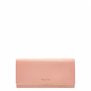Pre-owned PRADA Leather small leather goods Saffiano Metal Continental Flap Wallet Calfskin Light Pink (0415n5)
