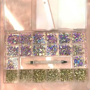 [AB Iridescent gold-back] K9 Cryustal Rhinestones set - 21 cells - 12 big shapes and 7 round shapes rhinestonesz