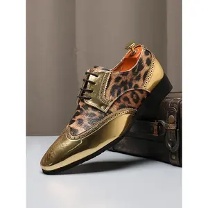 Men's Fashion Leopard Print Lace Up Dress Shoes, Business Style Square Toe Shoes for Party, Daily Clothing Decor for Men