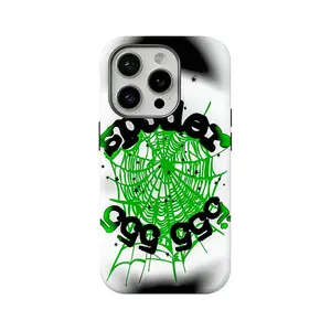 A cool spiderweb SP5Der pattern double-layer phone case, compatible with iPhone 12, 13, 14, 15, 16, and 17. Premium glossy printed finish, wear-resistant and drop-proof protective case.