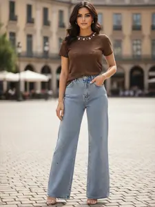 Carmy - High-Waisted Wide Leg Jeans With Rhinestone Sparkle on the Sides for Women's Fashion