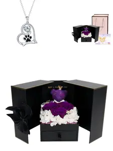 "Paw Heart Diamond"Fresh and unique shiny dog paw gem necklace with a purple preserved rose bear jewelry gift box. A mysterious gift for all festivals, dates, birthdays and Valentine's Day for your wife or daughter.
