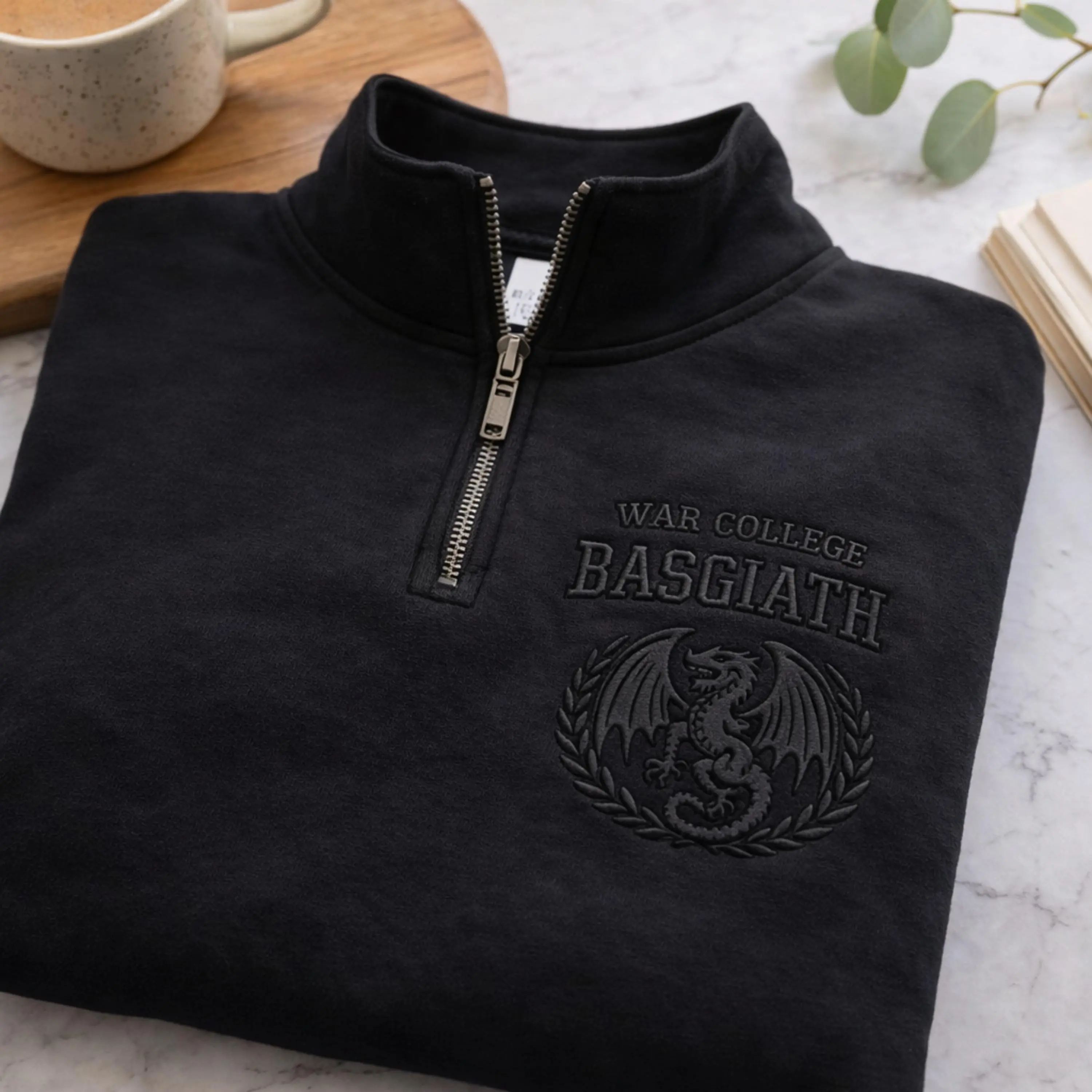 Embroidered Basgiath War College Quarter Zip Sweatshirt, Fourth Wing Dragon Fantasy Apparel