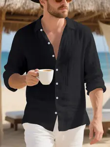 Men's Autumn Linen Beach Fitted Shirt, Casual Long Sleeve Design, Perfect for Vacation & Seaside Wear, Comfortable Summer Essential!