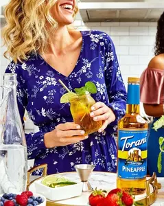 Torani Pineapple Sugar Free Syrup Concentrate for Sodas, Coffee, Mixed Drinks - 750 ML Bottle - Natural