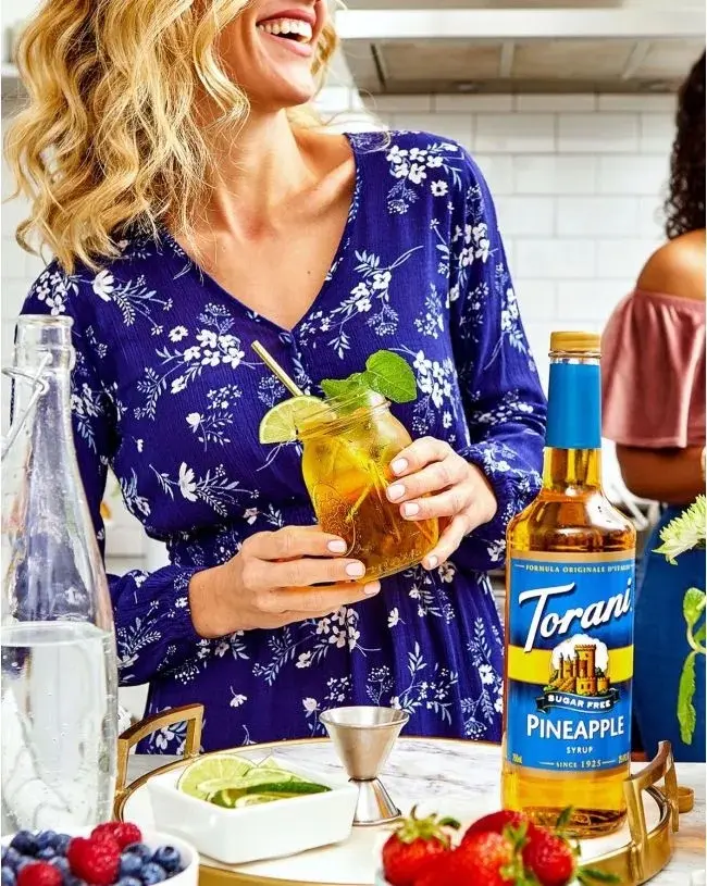 Torani Pineapple Sugar Free Syrup Concentrate for Sodas, Coffee, Mixed Drinks - 750 ML Bottle - Natural
